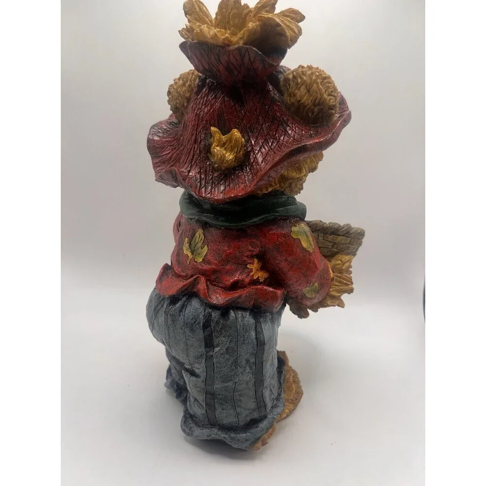 Vintage 2004 Fall Harvest Teddy Bear Figurine Basket Autumn Decor 12”